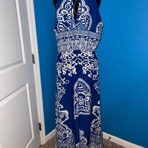 Fashion to Figure Blue and White Halter Maxi Sundress